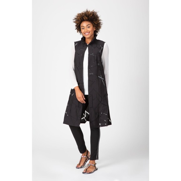berek Jackets & Blazers - Berek Women's Long Black Vest Size L Octagon Pattern Summer Cover Up Light NWT